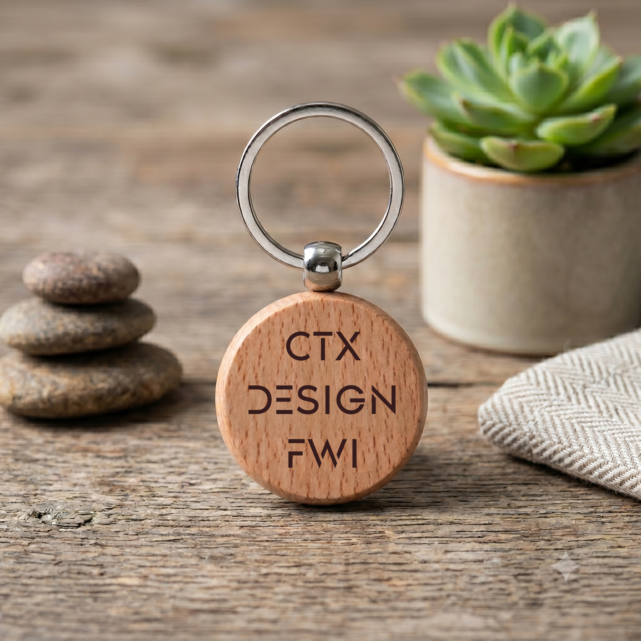 Porte clef rond en bois Personnalisable